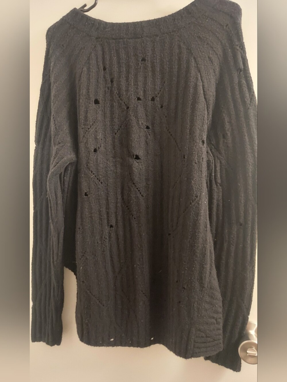 Harley-Davidson Black Distressed Cable-Knit Scoop Sweater